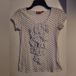 Elle Women's Junior's Blouse Top Polka Dot Ruffled Short Sleeve XS